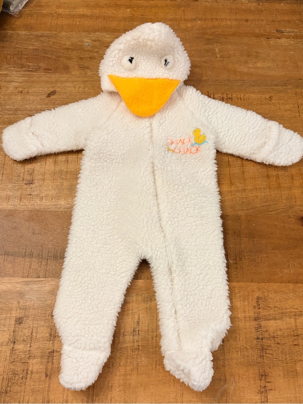 Vintage 70s OBION Duck Costume 6-12 months Yellow white Quack Quack zip up